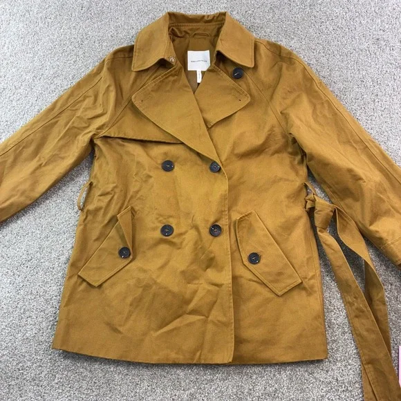 Avec Les Filles Women‎ Small Mustard Yellow Double Breasted Trench Coat Belted - Picture 6 of 9